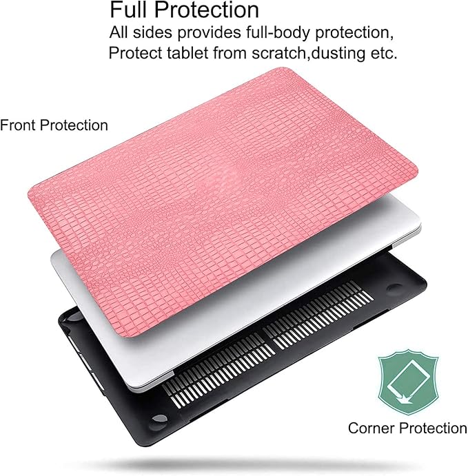 DTangLsm Compatible with Crocodile MacBook Air 13 inch Case 2025-2022 M4 M3 M2 A3240 A3113 A2681, Crocodile Skin Alligator PU Leather Hard Shell Case for Mac Book Air 13.6 inch+Keyboard Cover, Pink