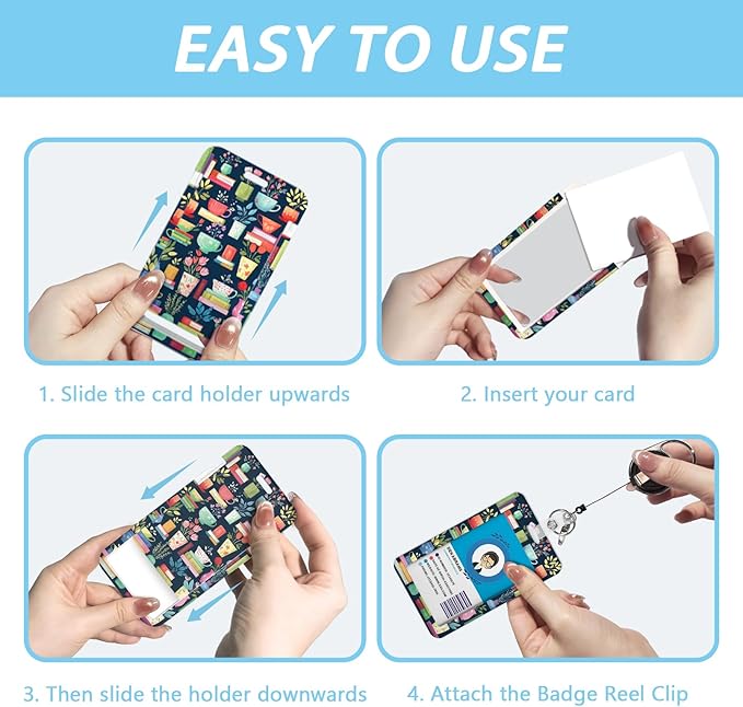 Gctriki Book Lanyards for Id Badges, Cute Badge Holder with Retractable Badge Reel Clip, Teacher Lanyard with ID Holder Keychain Clip Name Tag ID Card Holder for Women Work Office Accessories Gift