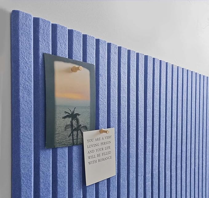 Large Cork Board for Office, 8 Pack Felt Wall Tiles with Slat Wall Paneling and Safe Removable Adhesive Tabs, Felt Bulletin Board Pin Board Cork Boards for Walls (Blue)