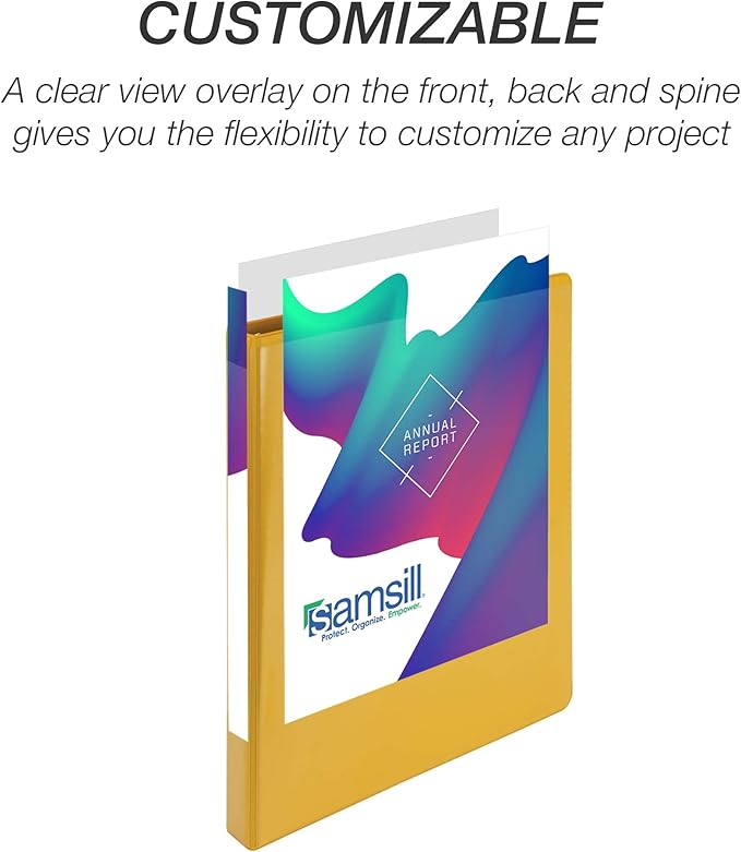 Samsill 0.5 Inch 3 Ring Binder, Made in USA, Economy Round Ring, Clear View Cover, 100 Sheet Capacity - for School, Home, Office - Lemon Yellow
