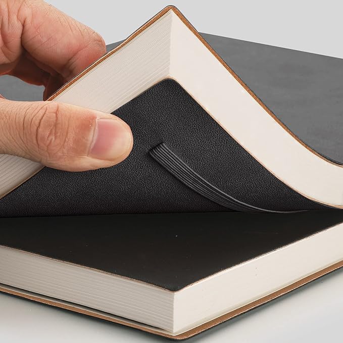 AHGXG Dotted Bullet Grid Journal 2 Pack - A5 Dot Grid Notebook Softcover, Medium 5.75'' × 8.38'', 320 Numbered Pages, 120gsm Thick Dotted Paper, Soft Leather Cover - Black