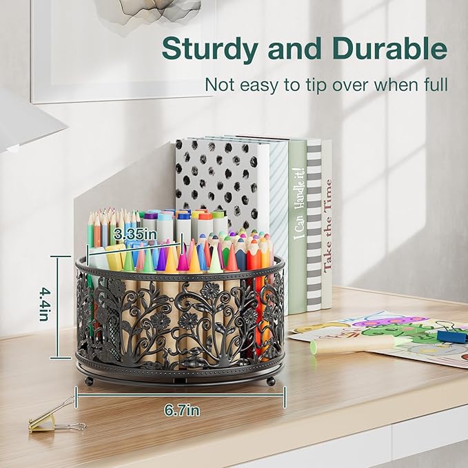 EKNITEY Pencil Holder for Desk - Cute Rotating Pen Organizer Caddy Desktop Storage Stationery Supplies for Office Home Classroom School
