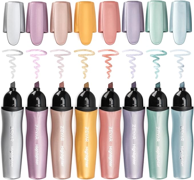 ZEYAR Aesthetic Highlighter Pen, Mystic Gems Colors, Chisel Tip Marker Pen, Water Based, No Bleed Dry Fast Easy to Hold, for Study Notes School Office (8 Mystic Colors)