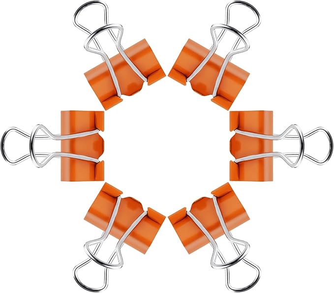 Small Orange Binder Clips, 3/4 Inch (19mm), 50 Pack Mini Clips