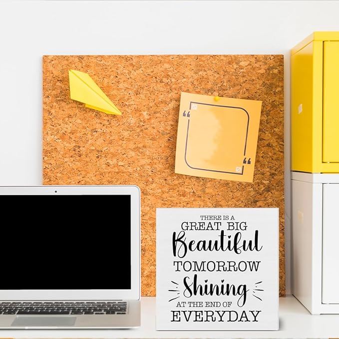 Inspirational Quote Decor Disney Gift There is a Great Big Beautiful Tomorrow Decorations Home Office Wood Sign for Desk Table Shelf 5 x 5 Inches