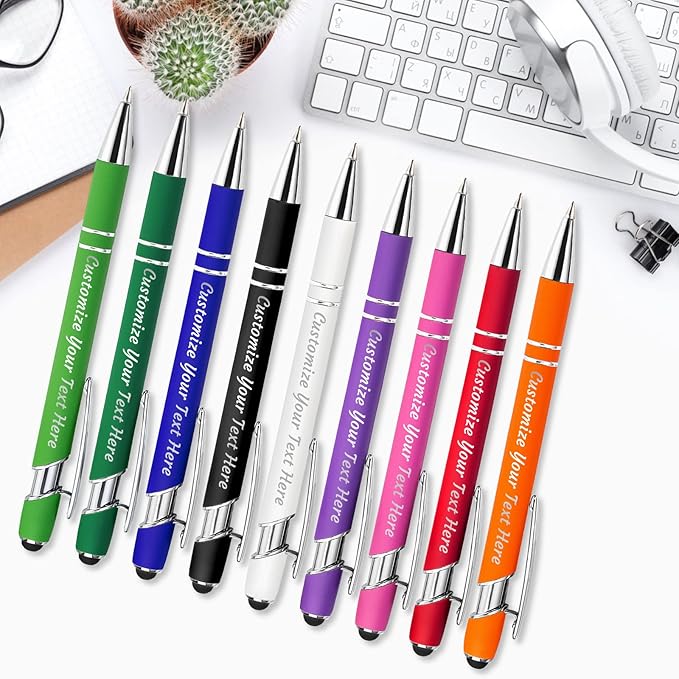 Personalized Pens Bulk 150 with Name Custom Engraving Ballpoint Pens with Stylus Tip Customized Smooth Writing Pens Personalized Gifts for Anniversary Birthday or Graduation(Light Green,Black Ink)