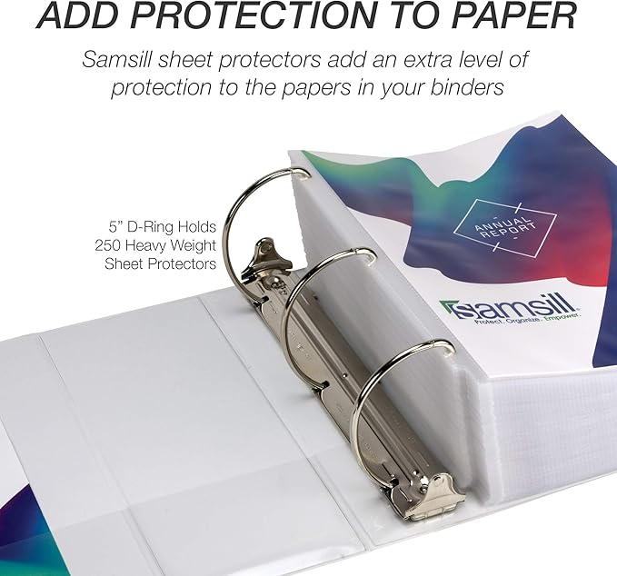 Samsill Durable 5 inch 3 Ring Binder, Made in USA, Locking D Ring FSC 100% Recycled Chipboard, White, 2 Pack