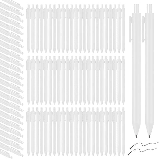 Fulmoon 50 Pcs Ballpoint Pens Bulk Retractable Comfortable Writing Pens Cute Back to School Supplies in Medium Point 1.0 mm for Teacher Student Bridal Shower Baby Shower (White)