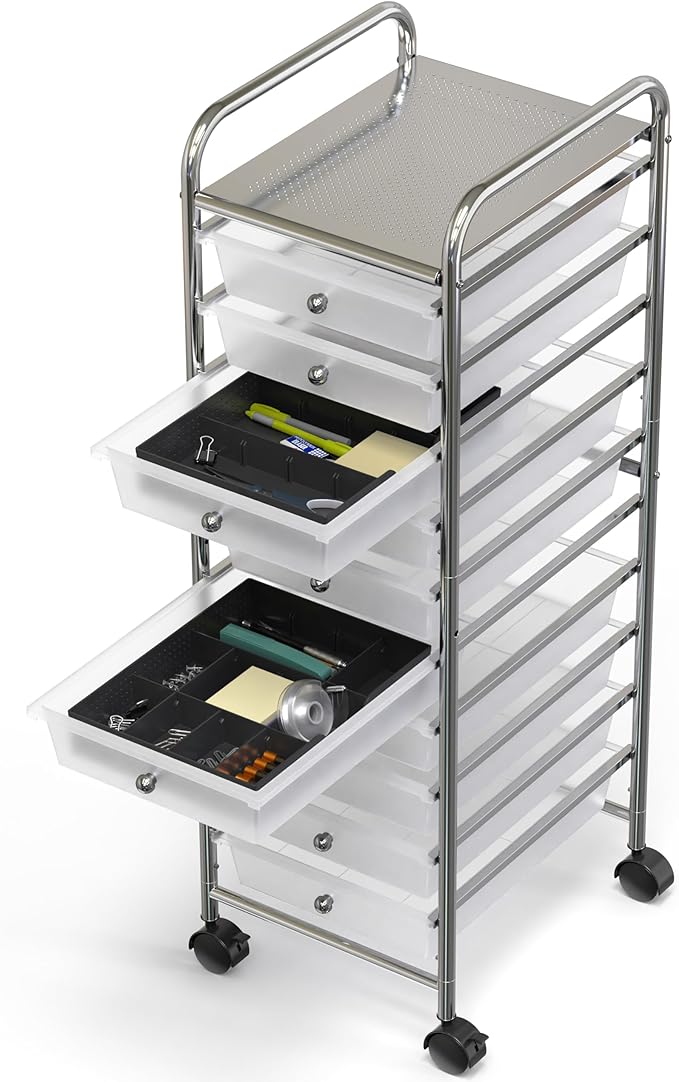 Simple Houseware Drawer Organizer Tray with 9 Adjustable Compartments, 2 Packs, Black