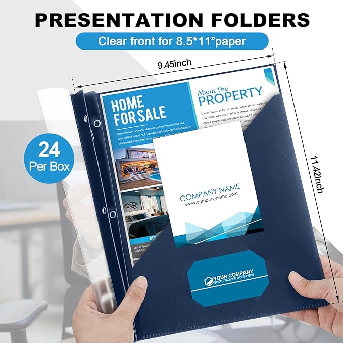 Teling 24 Pcs Clear Report Cover with 3 Prongs, Plastic Report Presentation Folders 90 Sheet Capacity Resume Document Covers for School Office(Navy Blue)
