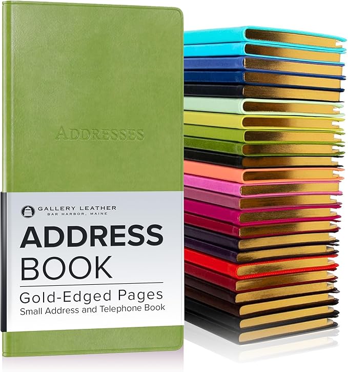 Gallery Leather Small Address Book with Alphabetical Tabs up to 403 Records, Leather Notebook Hardcover, Telephone and Address Books - 6 x 3.25 ", Acadia Lime