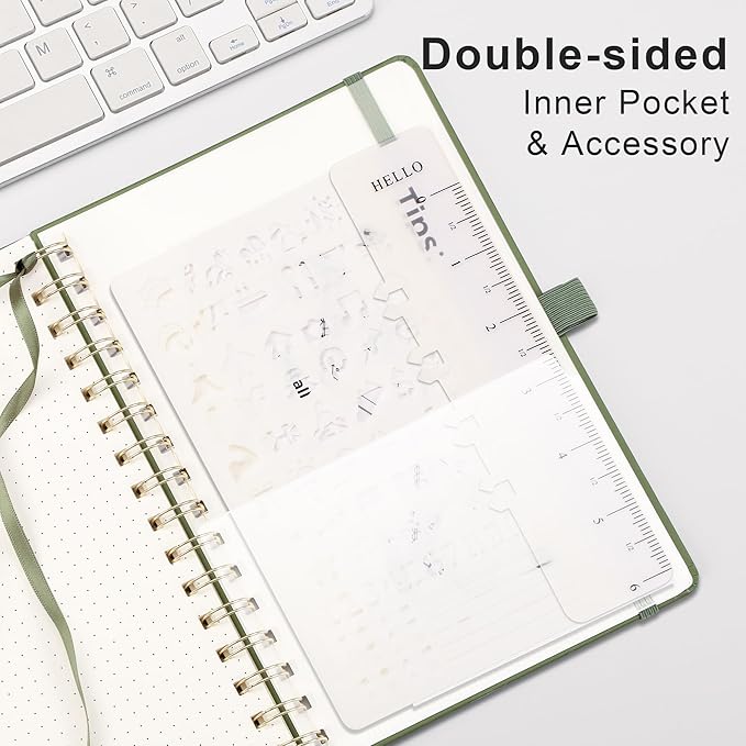 RETTACY Bullet Dotted Journal Notebook, 140 Pages, A5 Medium Size (5.7'' x 8.3''), Hardcover, 100 GSM Thick Paper, for Bullet Journaling, Planning, Tracking (Light Green)