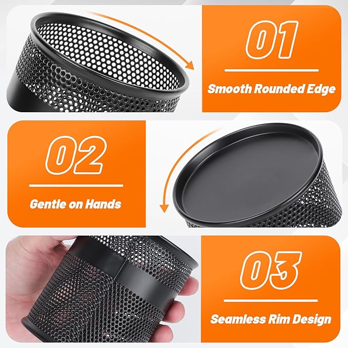 Segarty Pen Holder for Desk, 3 Pack Black Pencil Cup Holder, Metal Desktop Pens Organizer, 3.3 x 3.9 inch Pencils Cups for Office Supplies Organization, School Classroom, Home Brush Storage