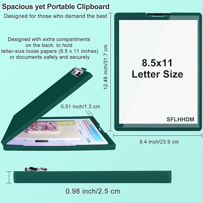 Clipboard with Storage,Three-Tier Box Clipboards(Letter Size),Storage Clipboard with Clip Form Holder Clipboards,Dry Erase Clip Boards 8.5x11 with Storage for Office School Supplies Clip Board-Emerald