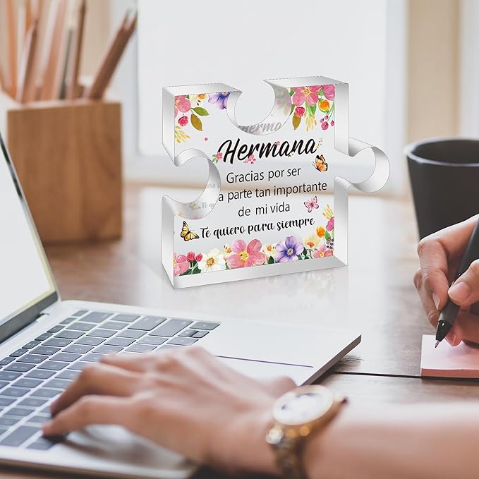 Yopyame Spanish Sister Birthday Gifts - Regalos para tía Hermana Engraved Acrylic Puzzle Keepsake Paperweight Gift for Sister Christmas Thanksgiving Mother's Day Gift Sister Gift from Sisters Brothers