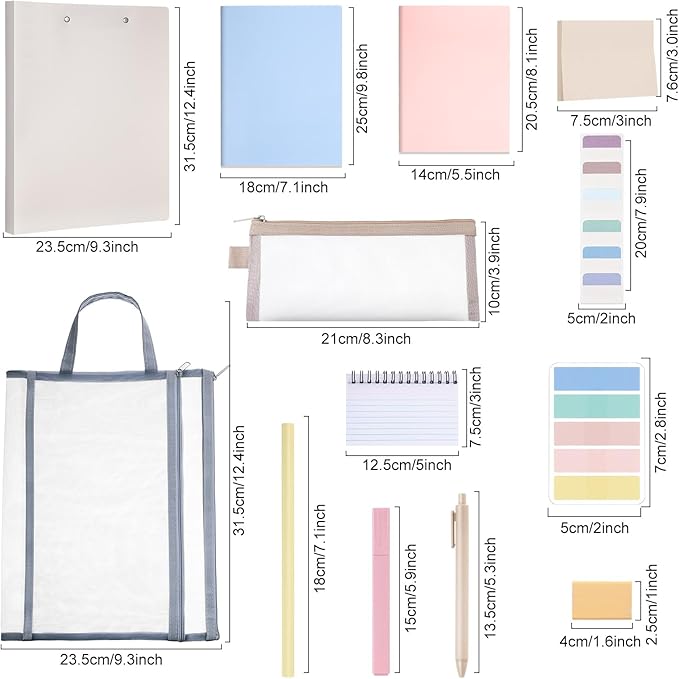 Colarr 54 Pieces Aesthetic School Supplies Including Pastel Highlighters Document Bags Pencils Notebooks Pencil Pouch Ink Pens Sticky Notes Erasers Back to School Gift Stationary Kit Supplies(Morandi)