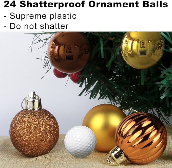 Bronze & Gold 2.5" Christmas Balls Christmas Tree Decoration Ornaments Shatterproof Hanging Balls for Birthday Halloween Holiday Wedding Decorations Set of 24pcs