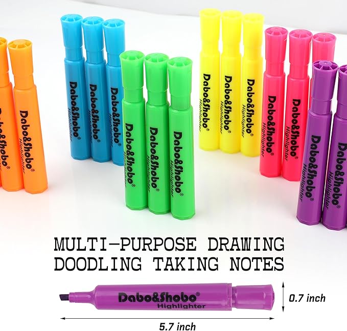 Dabo&Shobo Highlighters 108 Pack, Tank Style Highlighters Assorted Fluorescent Colors, 6 Bright Colors Chisel Tip Highlighter Markers for Coloring