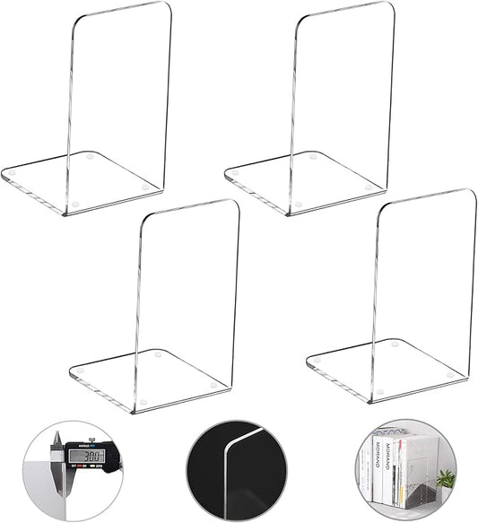 MerryNine Clear Book Ends 4pcs, Acrylic Bookends for Shelves, Non-Slip Bookend Decorative for Heavy Duty Book, Books Holder Stopper for Kids, Bookshelf Dividers Books Organizer for Office Home School