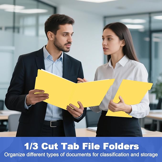 File Folder, HERKKA 120 Pack 1/3 Cut Tab File Folders, File Folders Great for Organizing and Filing, Letter Size, Yellow
