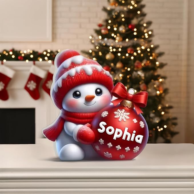 CALLIE Personalized Christmas Ball Decoration with Name, Multicolor Cute Snowman Home Decor Winter Desk Table Decor, Christmas for Family Friend