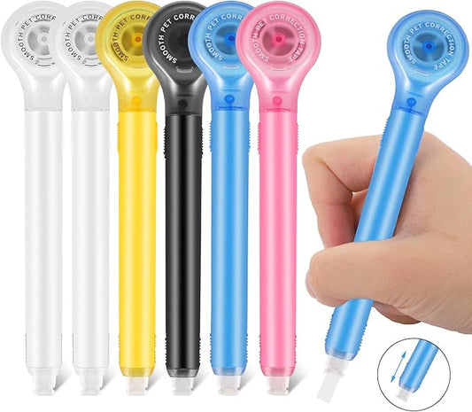 BESARME 6 Pieces Correction Tape Pen, Push Pull Protective, Easy to Use Applicator for Instant School Office Supplies, 1/5 X 236 Inch