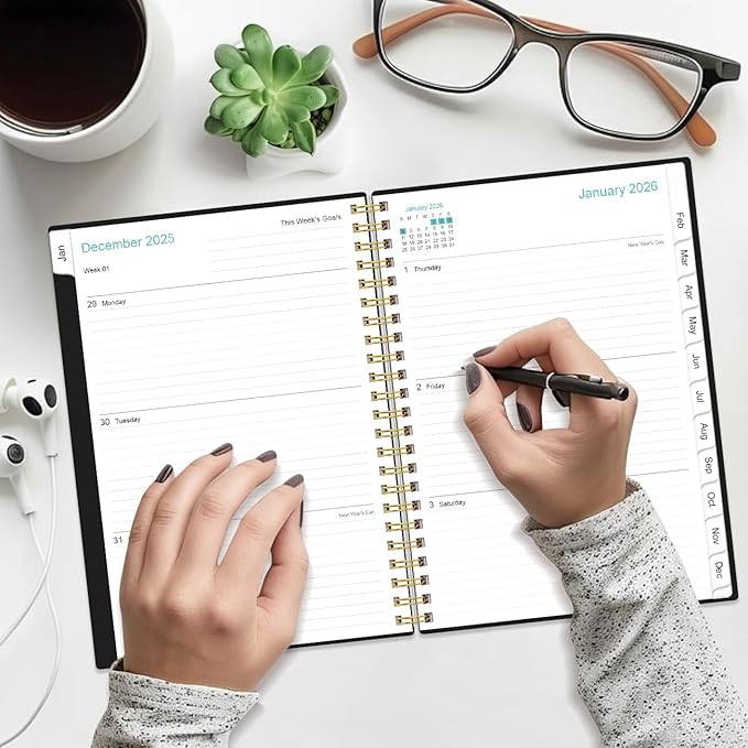 2026 Planner - Weekly and Monthly Calendar Planner from Jan 2026 - Dec 2026, Planner 2026 Spiral Bound with 12 Monthly Tabs, Inner Pocket, Perfect for School Office Supplies, 6.4" x 8.5", Black