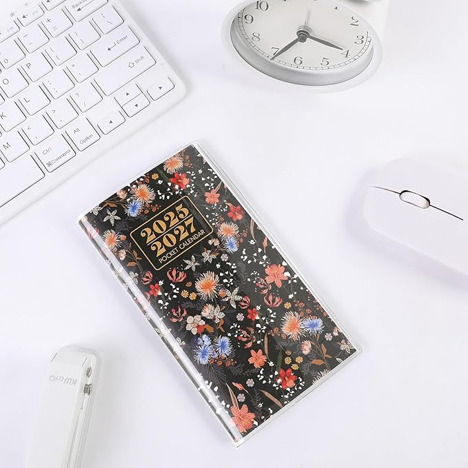 Pocket Calendar 2026-2027, Black 2026-2027 Monthly Planner - 3.7" x 6.7" - Runs from September 2025 Until December 2027, 2026 Pocket Planner with PVC Cover for Home, School, Office Supplies
