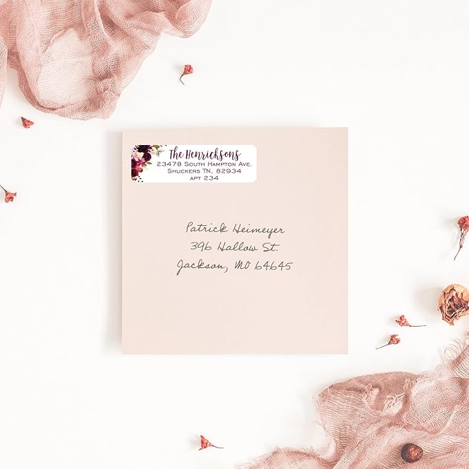 Fall Floral Rolled Address Labels / 500 Personalized Return Address Labels/Designer Address Stickers in Elegant Plastic Dispenser