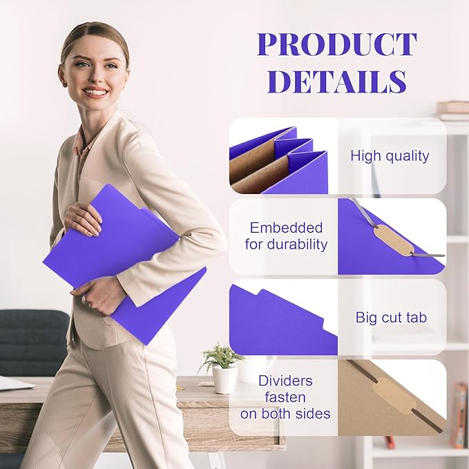 Skyygemm 36 Pcs Classification Folders Letter Size, 2 Pocket Dividers Pressboard File Folder with Fasteners, Expanding File Organizer Bulk for Teachers, Clergy, Office, Church, Christmas (Purple)