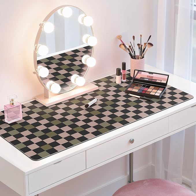 HAOCOO Checkered Desk Mat, Non-Slip Mouse Pads for Desk, Waterproof Desk Matt for Desktop, Stitched Edge Leather Desk Pad, 35.4" x 15.7" Keyboard and Mouse Pad, Non-Slip Desk Protector Work from Home