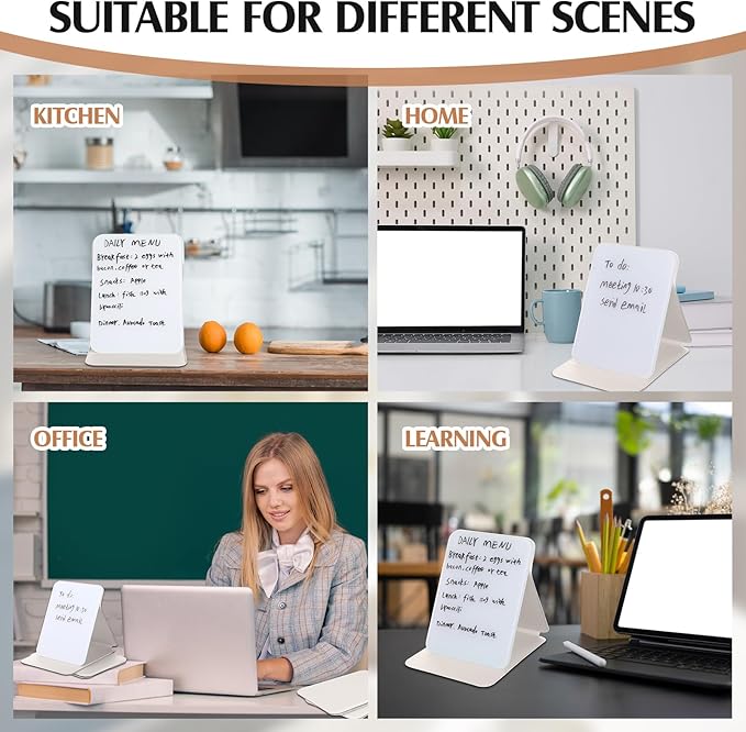 2 Pcs Small Glass Desktop Whiteboard with Reversable Stand 8 x 6 Inch Mini Dry Erase White Board Easel with 2 Markers Reusable Desk Notepad for Home Office School Supplies(White)