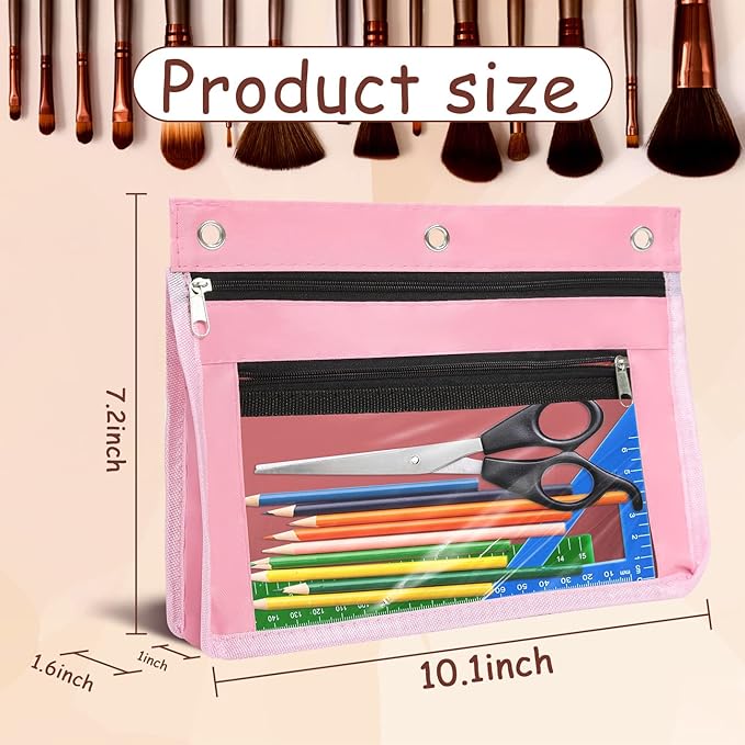 YoeeJob 1 Pack Pencil Pouch for 3 Ring Binder, Expandable Binder Pouches with Zipper, Large Capacity Pen Holder Case with Clear Window School Class Office Organizers, Pink