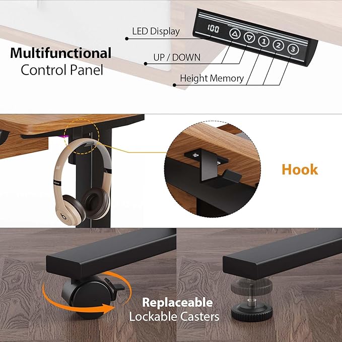 XINYAO Electric Standing Desk with 5 Drawers, 55x24 Inch Height Adjustable Sit Stand Up Desk with Storage Support 290lbs Ergonomic Rising Table with Wheels for Home Office