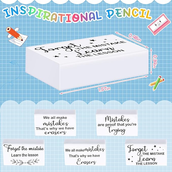 Nezyo 100 Pcs Inspirational Erasers Bulk for Kids Back to School Gifts Fun Erasers Motivational Reward Supplies for Classrooms Students Teachers Office Supplies(White)