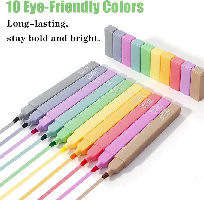 Bible Highlighters, 10 Pack, Assorted Colors, Fast Dry, Pastel Highlighters No Bleed, Set, Bible Journaling Highlighter, Marker, Colored School Supplies