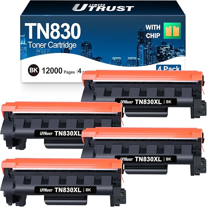TN830XL Toner Cartridge Replacement for Brother TN830XL TN830 TN 830 Black Toner Compatible with Brother DCP-L2640DW HL-L2460DW HL-L2480DW HL-L2400D HL-L2405W MFC-L2820DW Printer 4 Pack(High Yield)