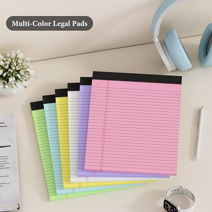 6 Pack Legal Pads 8.5 x 11 Colored Note Pads 8.5 x 11 Pink Notepad Perforated Writing Pads 8.5 x 11 Lined Paper Pads of Paper Wide Ruled 30 Sheets Notebook To Do List for School, Office, Home