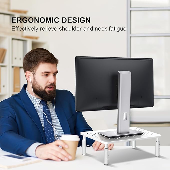 Bracwiser Monitor Stand Riser, Metal Computer Stand, 3 Height Adjustable Screen Riser with Mesh Platform for PS4, Laptop, Printer, Notebook and All Flat Screen, Holds Up to 20KG