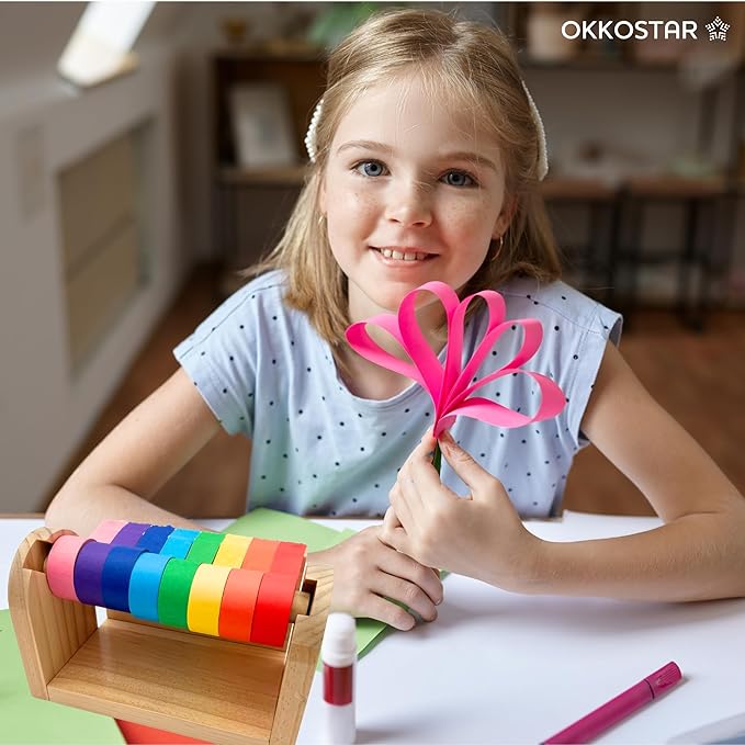 Wooden Kids Craft Tape Dispenser, Multi Roll Masking Tape Holder, Washi Tape Dispenser (Acrylic Serrated Cutter) - Perfect Craft Organizer for Children - [Masking Tape NOT Included]