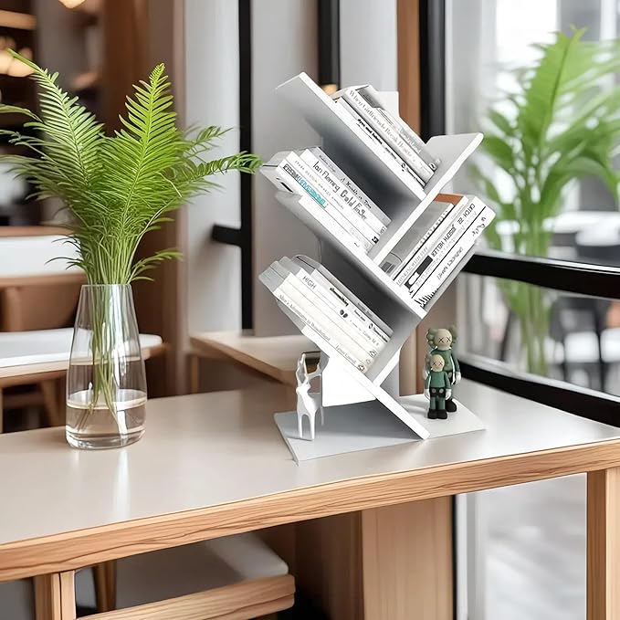 Godferyxin Bookshelf, 5-Tier Book Storage Organizer Shelves Floor Standing Bookcase, Wood Storage Rack for Office Home School Shelf Display for Cd/Magazine-White