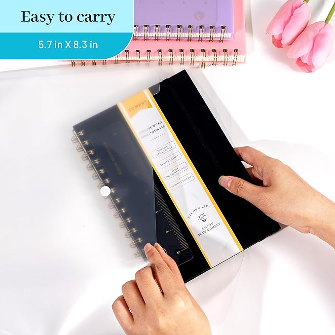 Yoment Lined Spiral Notebook Journal A5 Small Spiral Notebooks 5x7 160 Pages Thick College Ruled Paper Spiral Bound Journal Wire Bound Notebooks for Work Note Taking School, Black