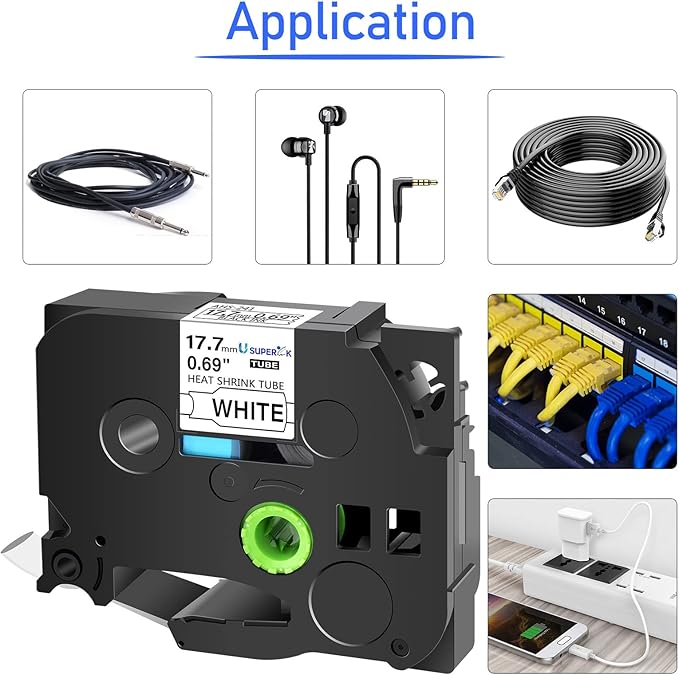 USUPERINK 5PK Compatible for Brother Ptouch HSe-241 HSe241 HS-241 HS241 Black on White 17.7mm 0.69'' Heat Shrink Tubing for Wire Cable for PT-D400 PT-E500 PT-P700 PT-P710BT PT-P750W Label Maker Tape