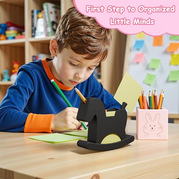 Li&Zhao Horse Sticky Note Holder - Cute Post It Note Dispenser Memo Dispenser Pen Holder Sticky Note Dispenser Post It Note Holder Notepad Holder for Desk School Office(Black)