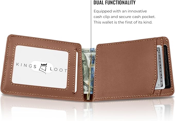 Kings Loot Wallet for Men | Customized Minimalist Slim RFID Blocking Leather Design with Cash Pocket & Card Pull Strap | Holds 1-15 Cards | Stylish & Durable Wallets