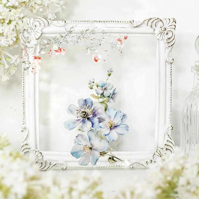 Floral Branch PET Stickers Set, 120PCS Botanical Flower Stickers for Scrapbooking, Journaling, DIY Crafts, and Art Supplies