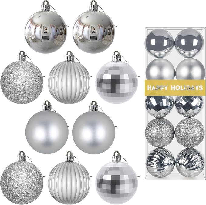 Silver 3.2" Large Christmas Balls - Christmas Tree Decoration Ornaments Shatterproof Hanging Balls for Birthday Halloween Holiday Wedding Decorations Set of 10pcs