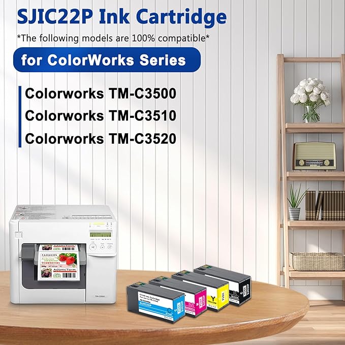 SJIC22P Pigment Ink Cartridge Kit Remanufactured Replacement for Colorworks TM-C3500 TM-C3510 TM-C3520 (C33S020577, C33S020581, C33S020582, C33S020583)