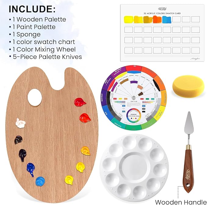 ARTALLY Acrylic Paint Set for Adults & Kids, 67 Pcs Canvas Painting Kits, 32 Colors Acrylic Paint (22ML),Table Easel,Brushes,Canvas, Art Painting Supplies Kit for Students,Artists,Beginners