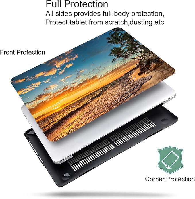 KEROM Compatible with MacBook Air 13 inch Case 2022 2021 2020 2019 2018 Release M1 A2337 A2179 A1932, Protective Plastic Hard Shell Case & Keyboard Cover, Has Logo Cutout, Beach Theme